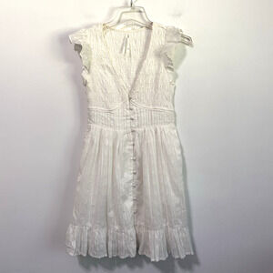 Anthropologie Peregrine Dress XXS Ruffle Smocked Mini White Boho Summer Festival